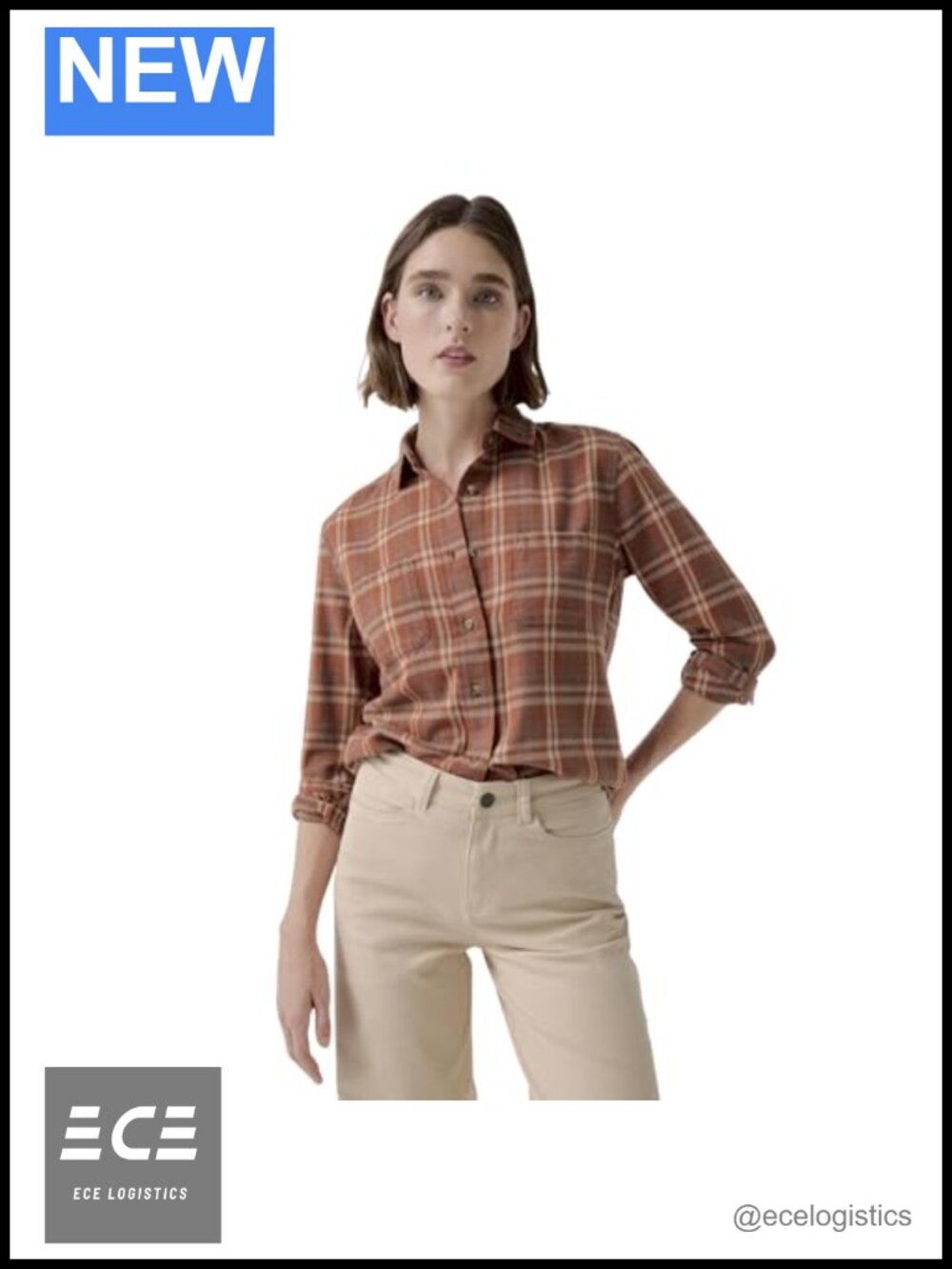 Organic Cotton Flannel Button-Up Shirt Relaxed Fit Plaid Casual